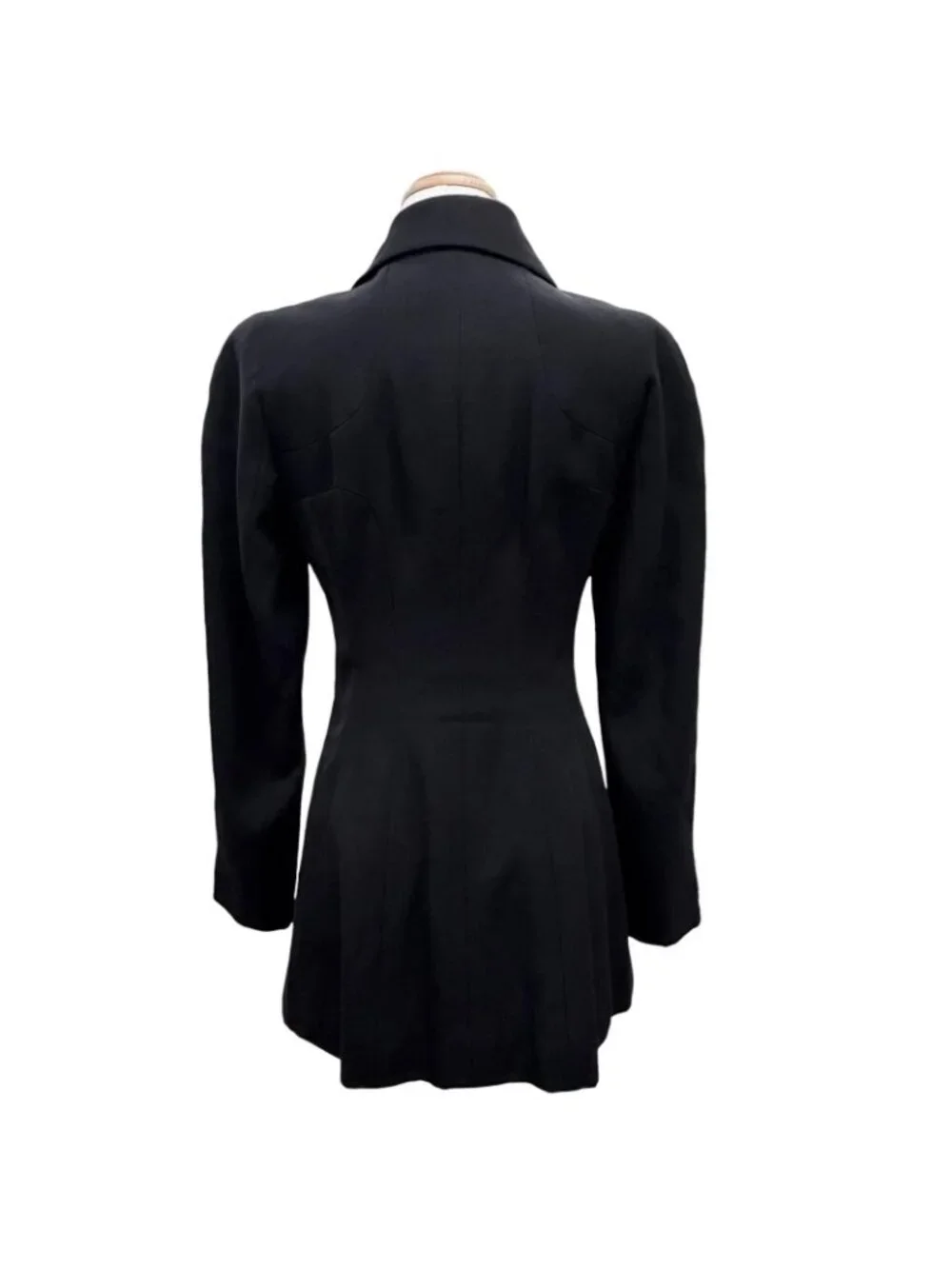 Chanel Vintage Wool CC Logo Tuck Button Peak Lapel Jacket Black 34